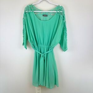 UMGEE Pastel Teal Crochet Top Lined Dress With Wrap Tie / Size - Plus 2X